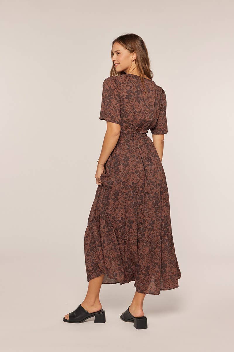 Printed Open Neck Dress: Cherrywood
