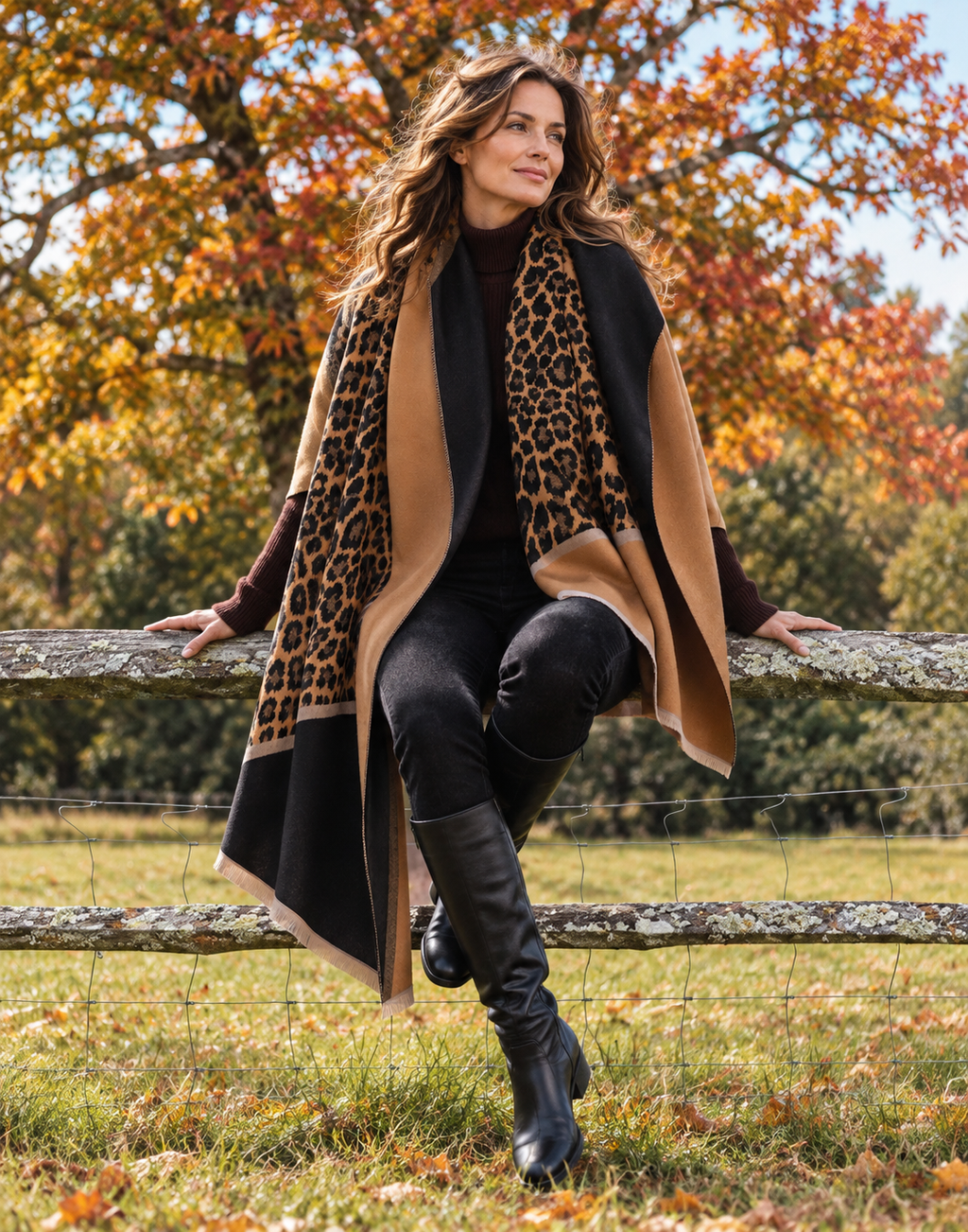 Brown / Black Angled Leopard Reversible Wrap