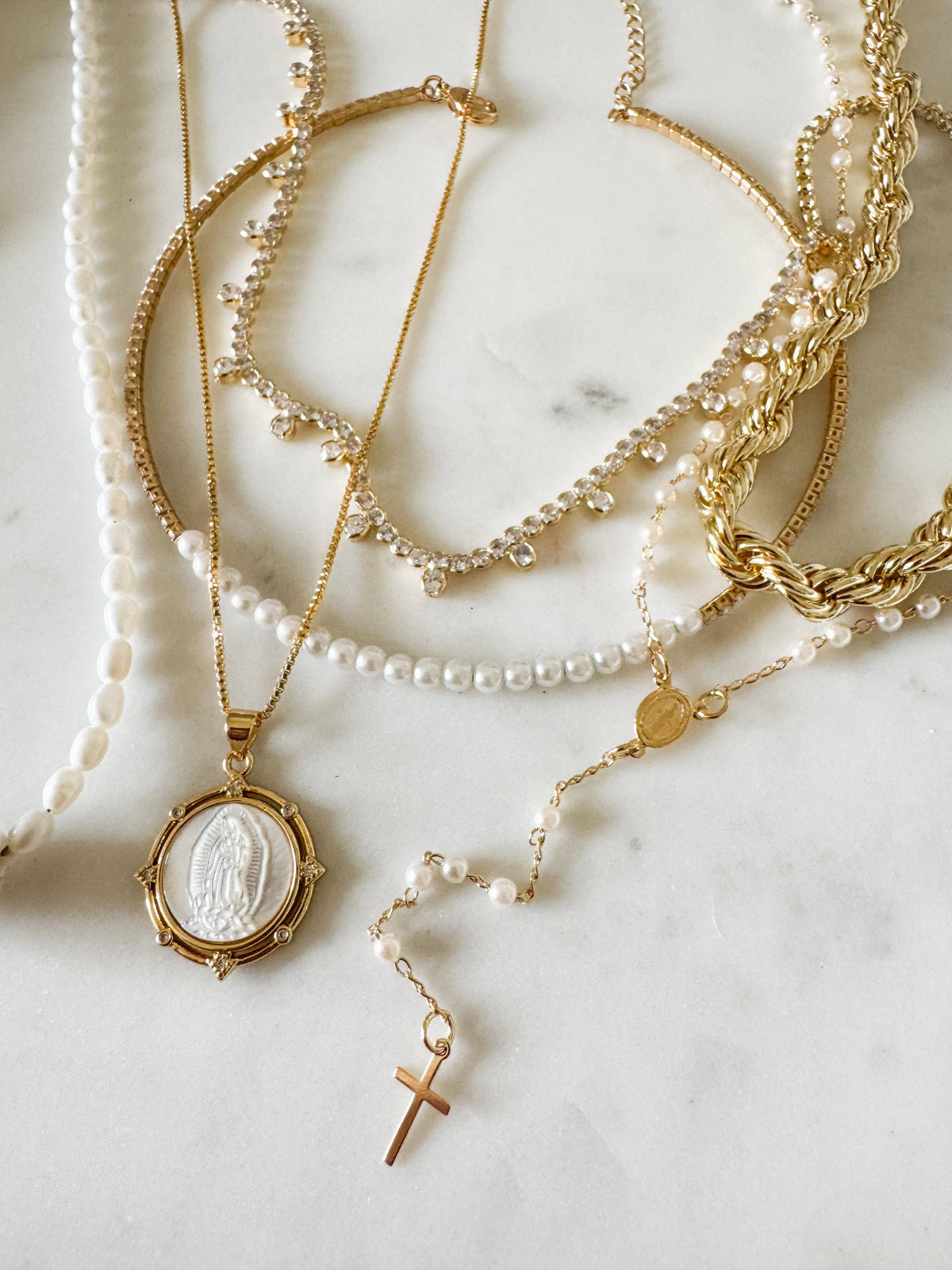 Pearl Rosary- Gold