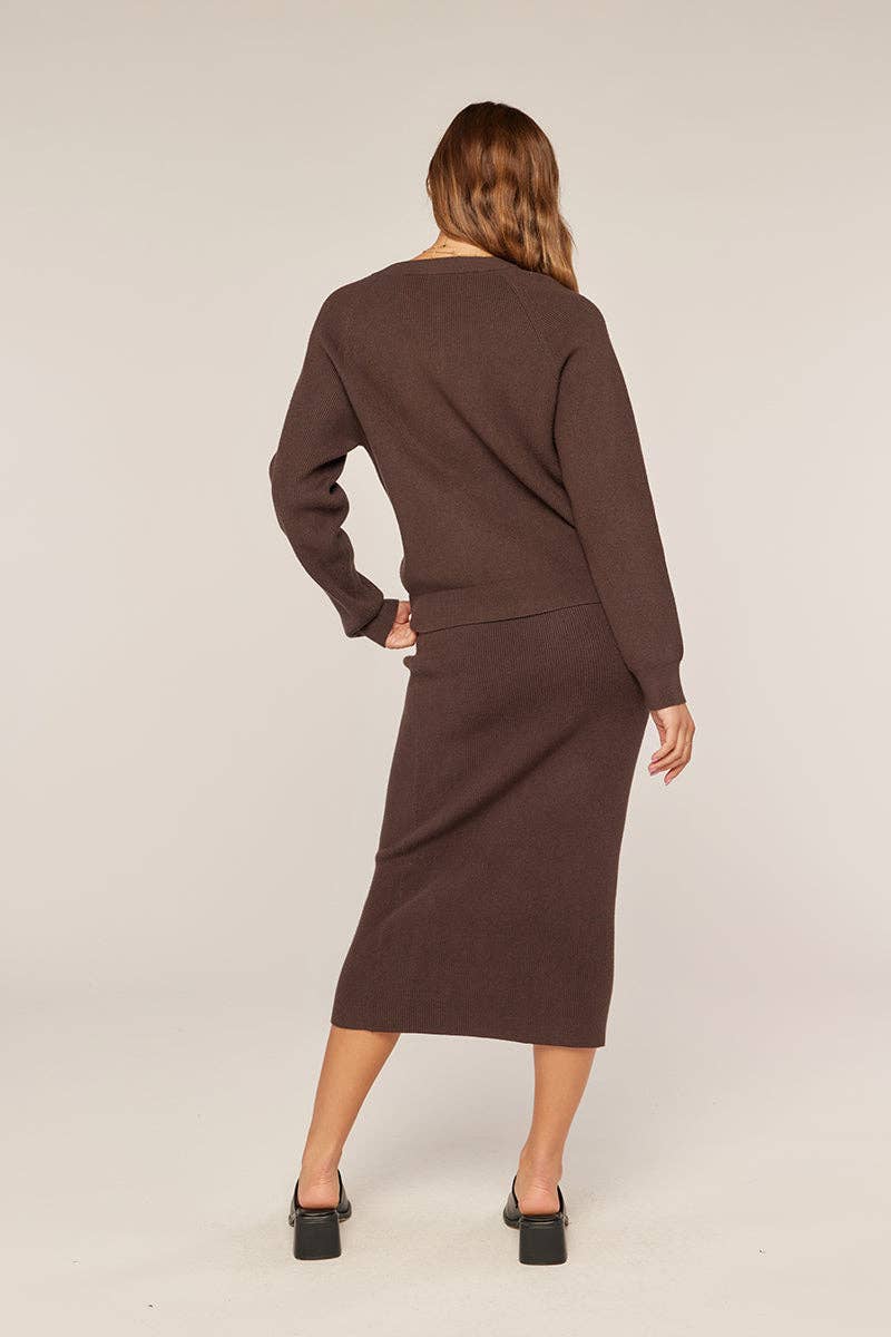 Ribbed Sweater Midi Skirt: Chocolate