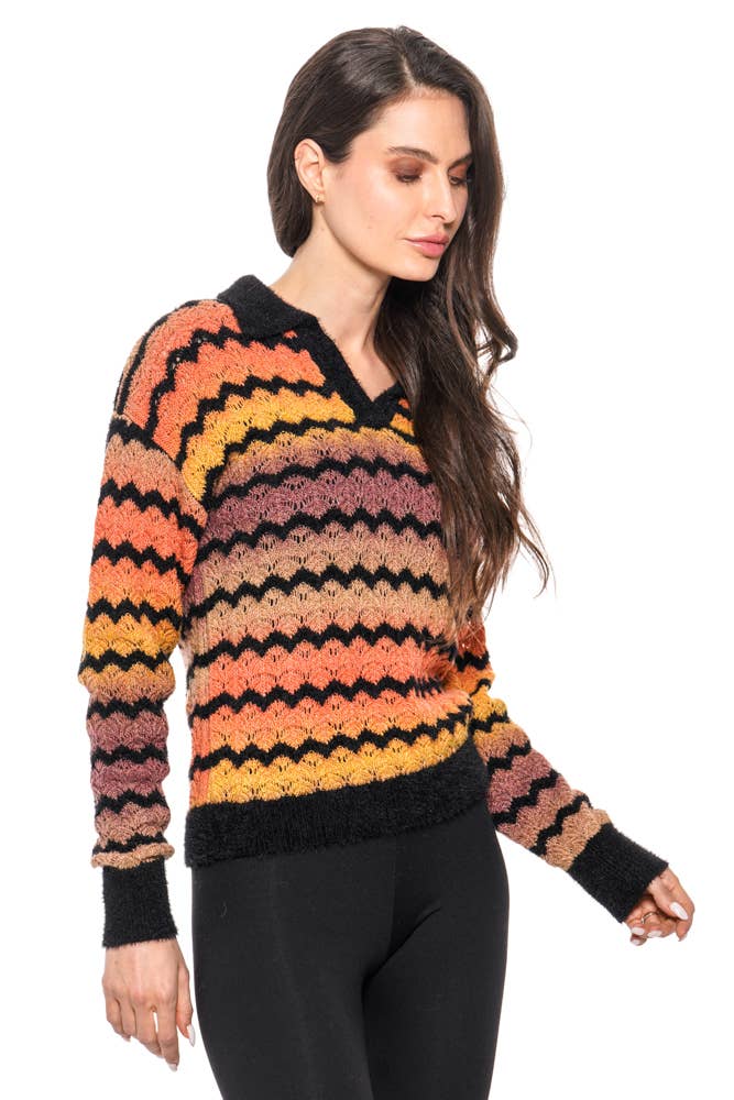 Retro Chevron Stripe Knit Sweater