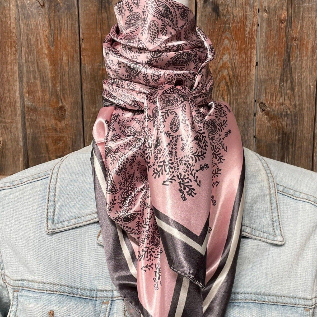 Pink & Grey Paisley Wild Rag - Western Scarf