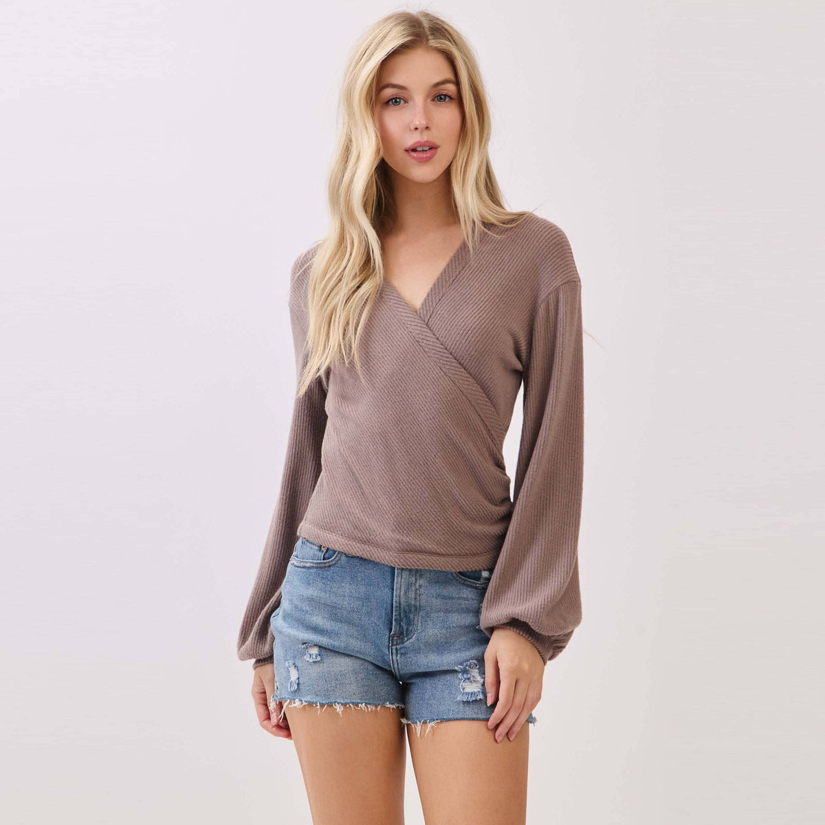 Brush Ribbed Long Sleeve Top: Iron