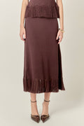 Fringe Hem Knit Midi Skirt