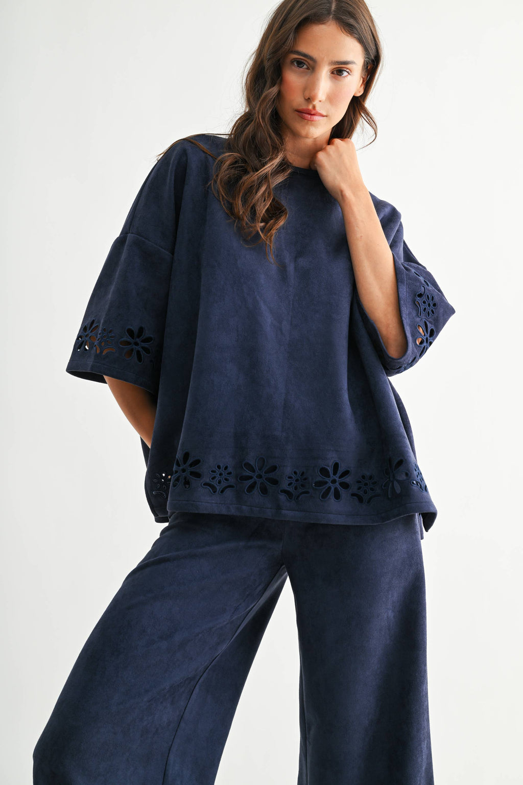 Lounge Set with Eyelet Detail- Navy