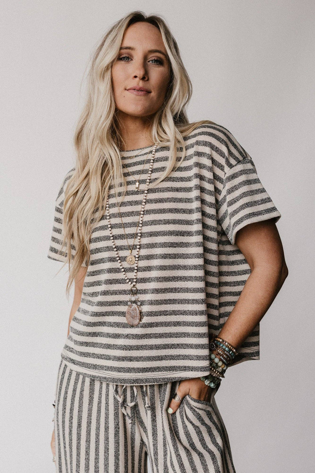 Ibiza Breeze Striped Top: Taupe Black