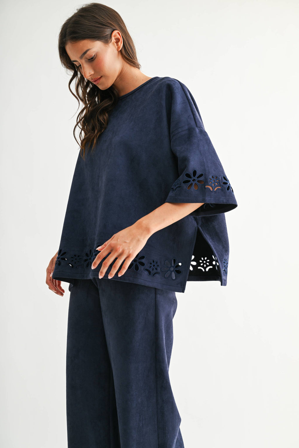 Lounge Set with Eyelet Detail- Navy