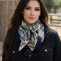 Cream and Blue Floral Wild Rag - Western Scarf