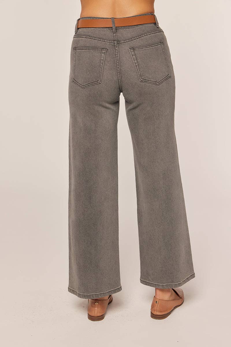 Washed Black Denim Wide Leg Jeans