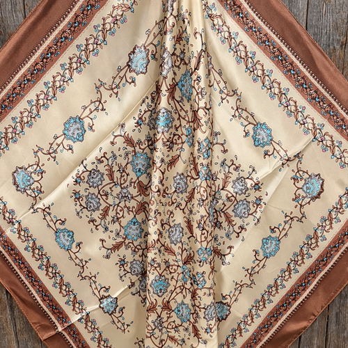 Brown and Aqua Floral Wild Rag - Western Scarf