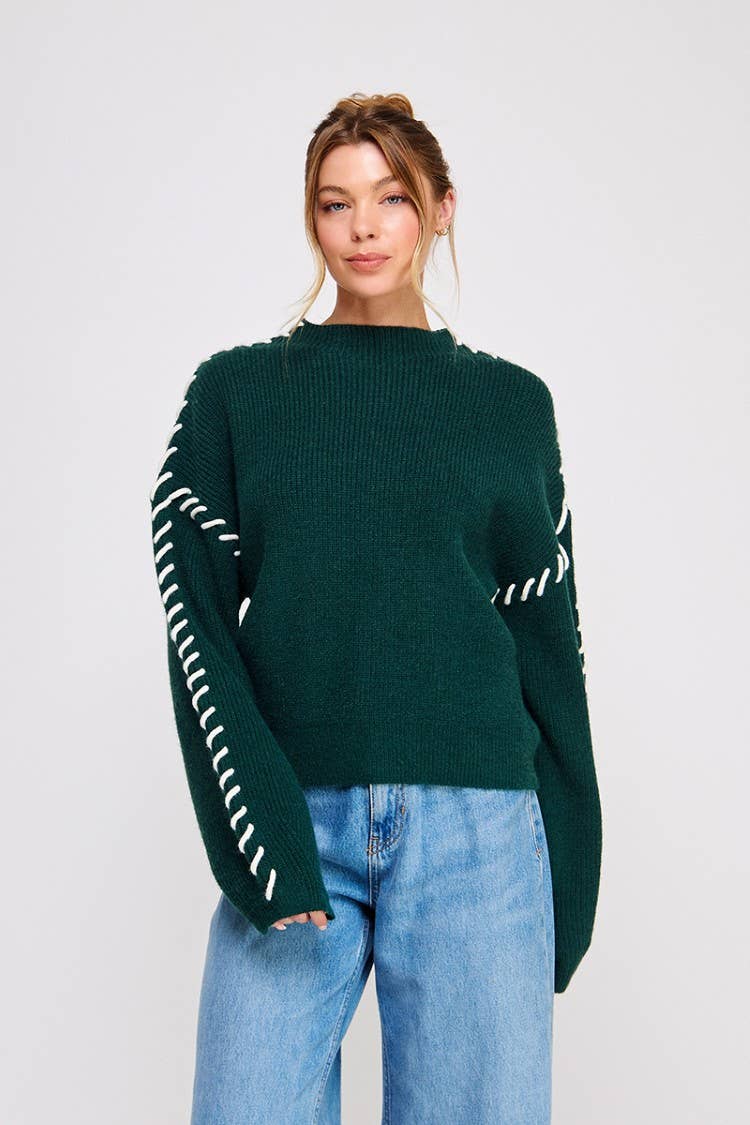 Mock Neck Sweater with Stitch Detail