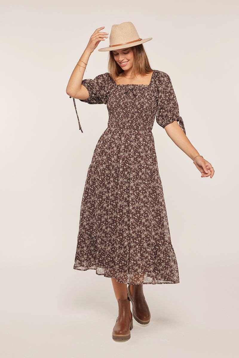 Dreamy Floral Chiffon Dress: Brown