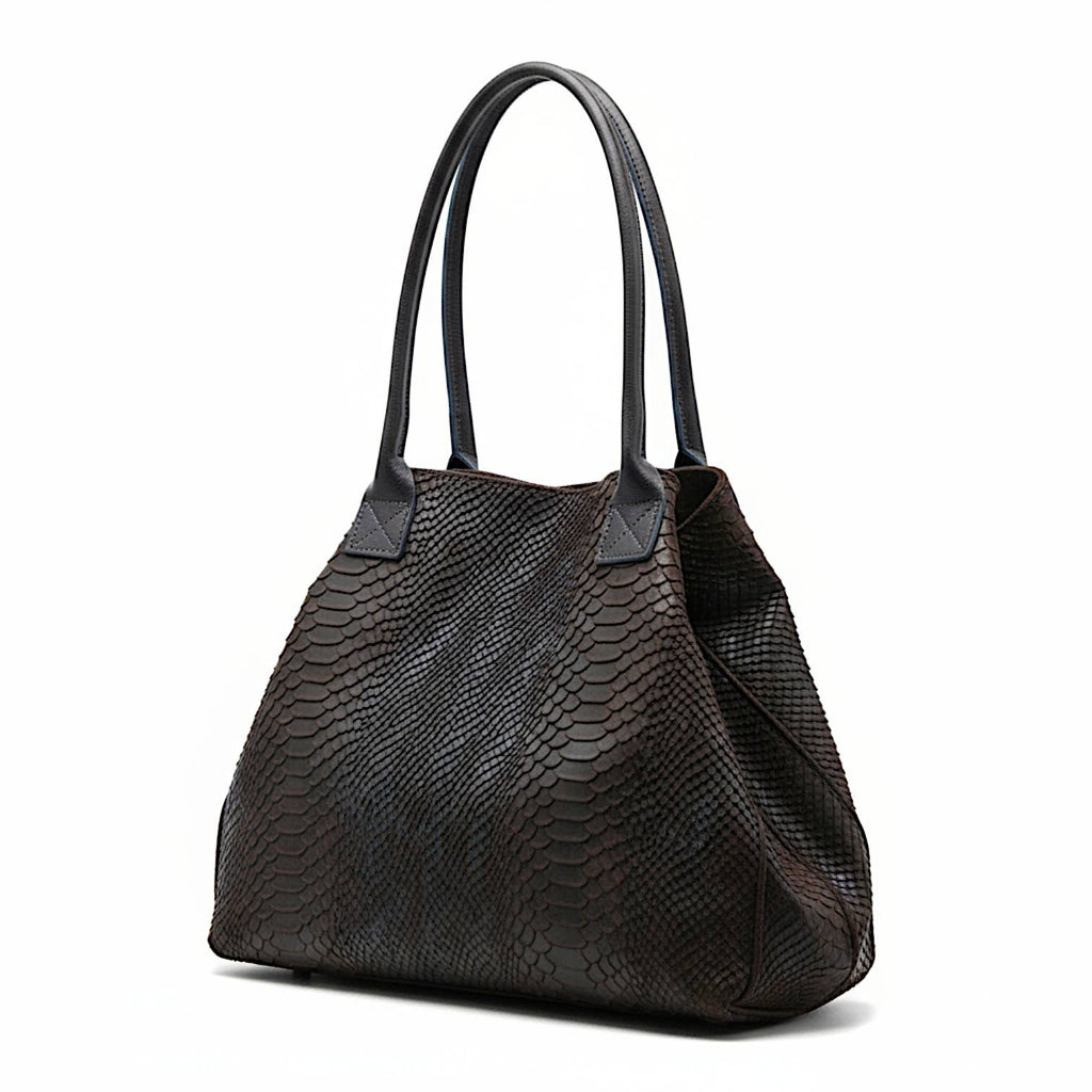LOLA – Italian Python-Embossed Leather Bag – Chocolate