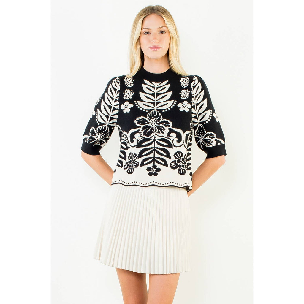Short Sleeve Knit Pattern Top