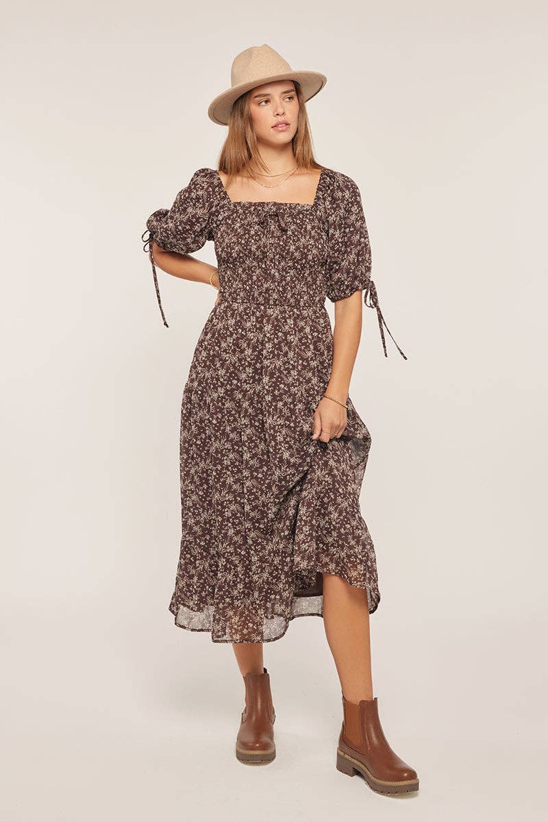 Dreamy Floral Chiffon Dress: Brown
