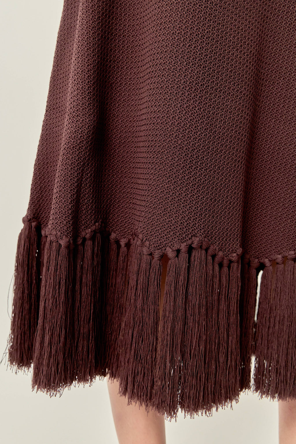 Fringe Hem Knit Midi Skirt