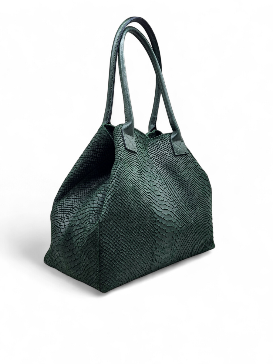 LOLA – Italian Python-Embossed Leather Bag – Emerald Green