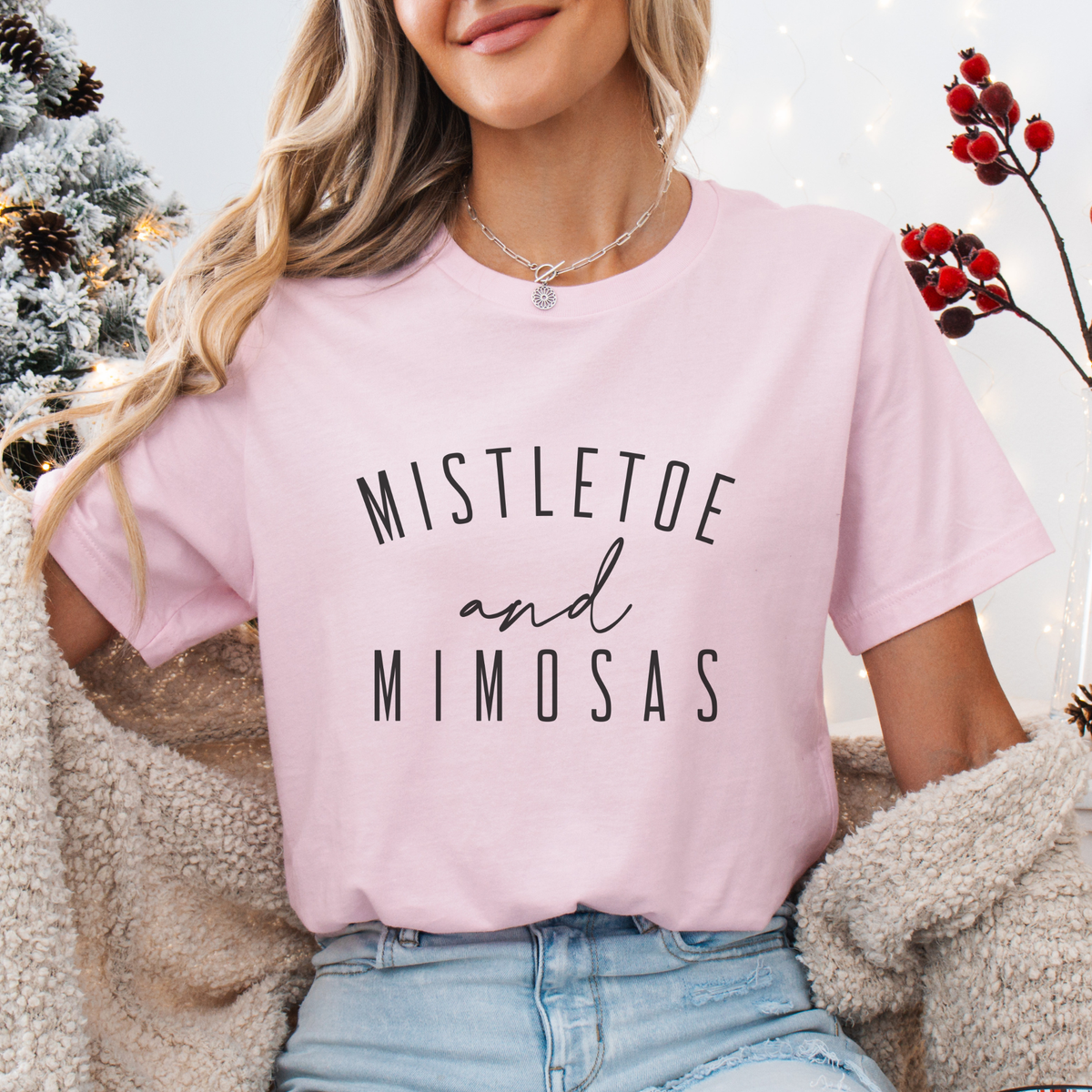 Mistletoe and Mimosas Women's Christmas Graphic Tee