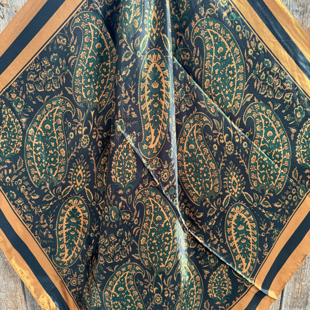 Green and Tan Floral Wild Rag - Western Scarf