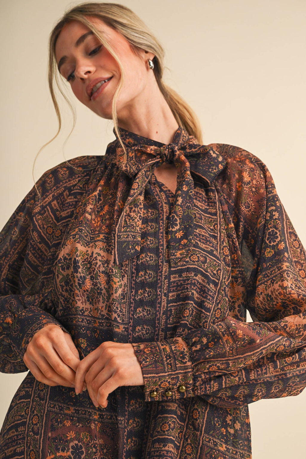 Vintage Lurex Tie Neck Mini Dress