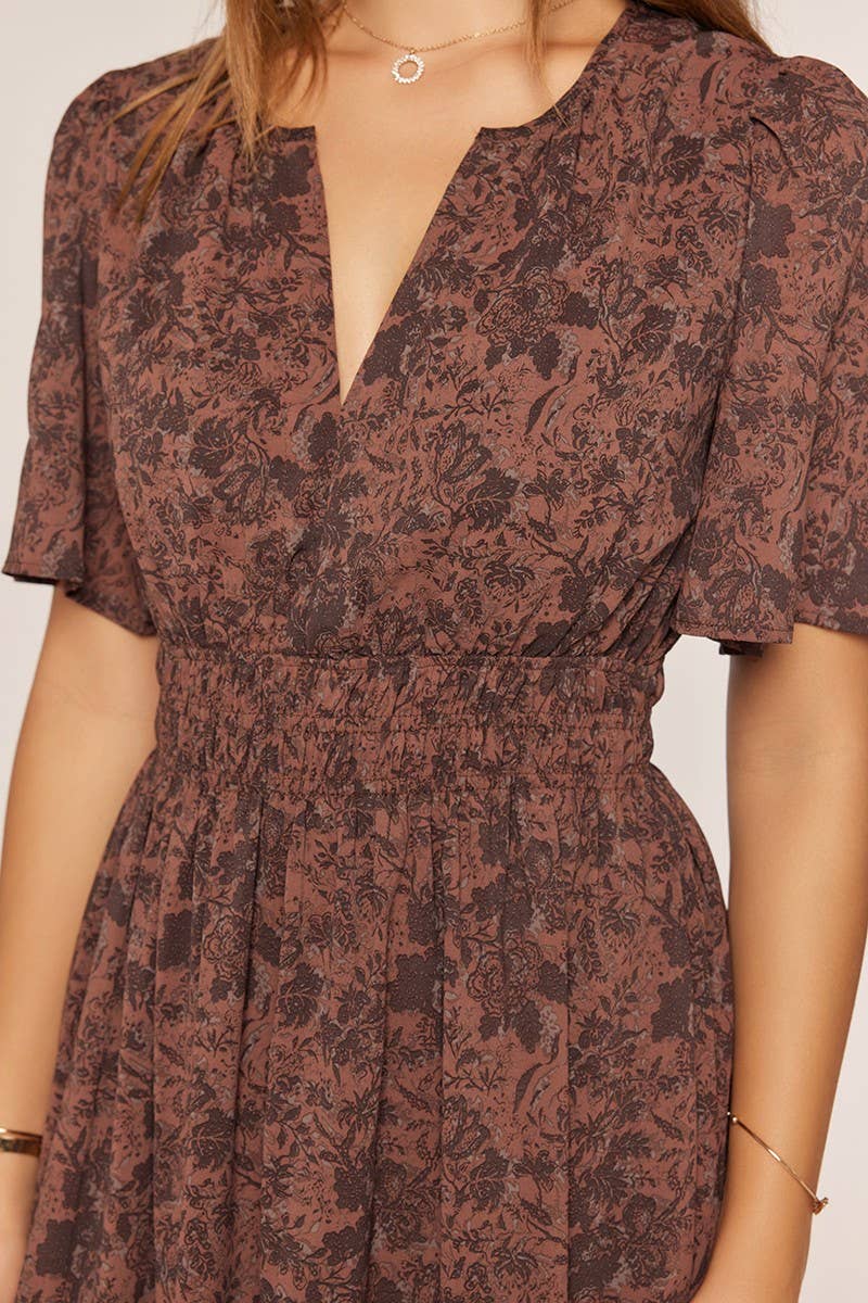 Printed Open Neck Dress: Cherrywood