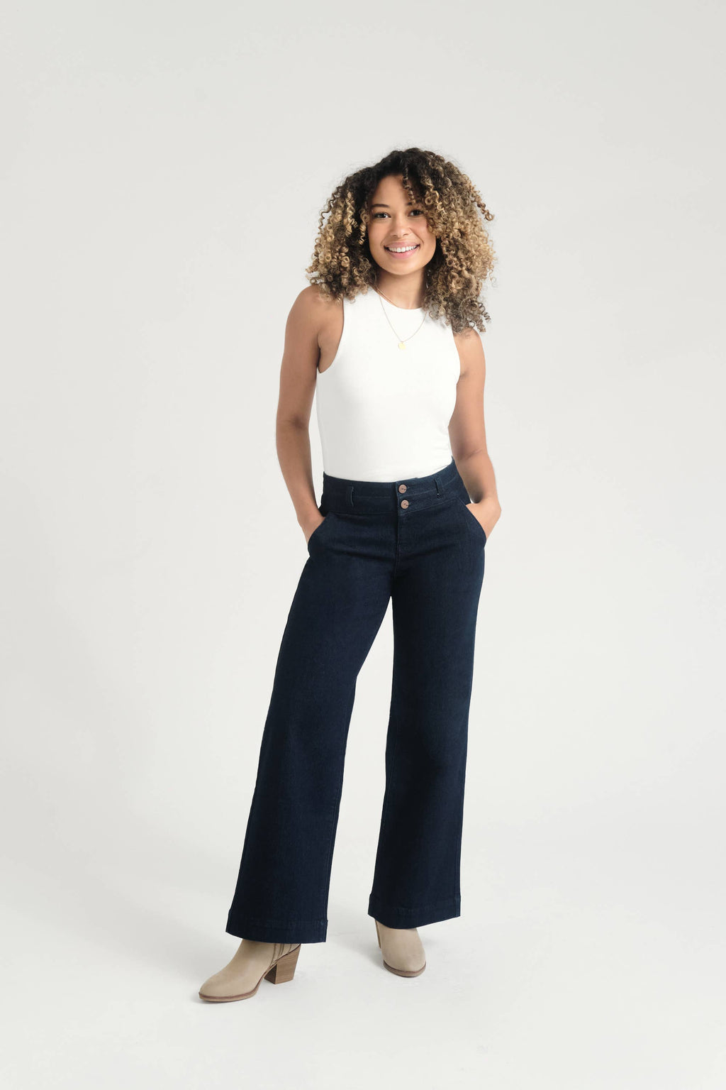 Petite 29" Slim Wide Leg Jean w/ Double Stacked Waistband