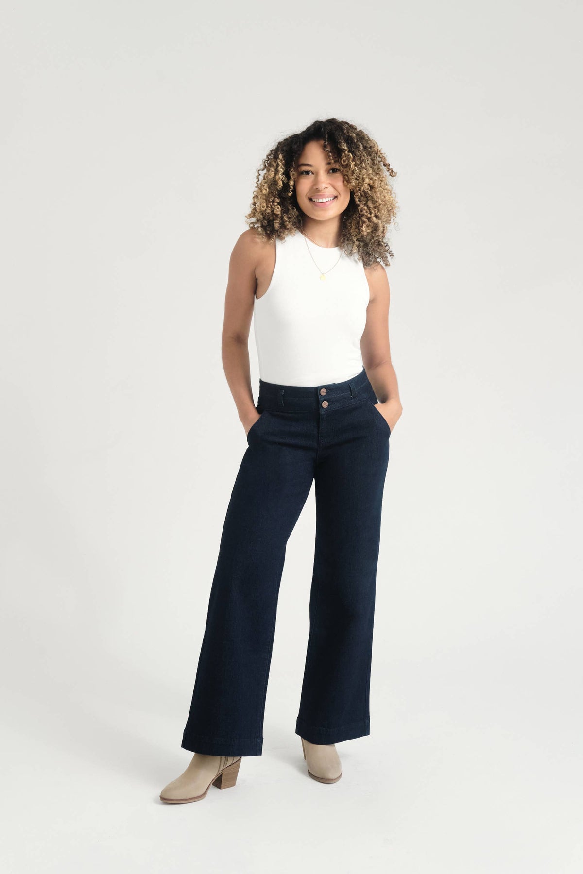 Petite 29" Slim Wide Leg Jean w/ Double Stacked Waistband
