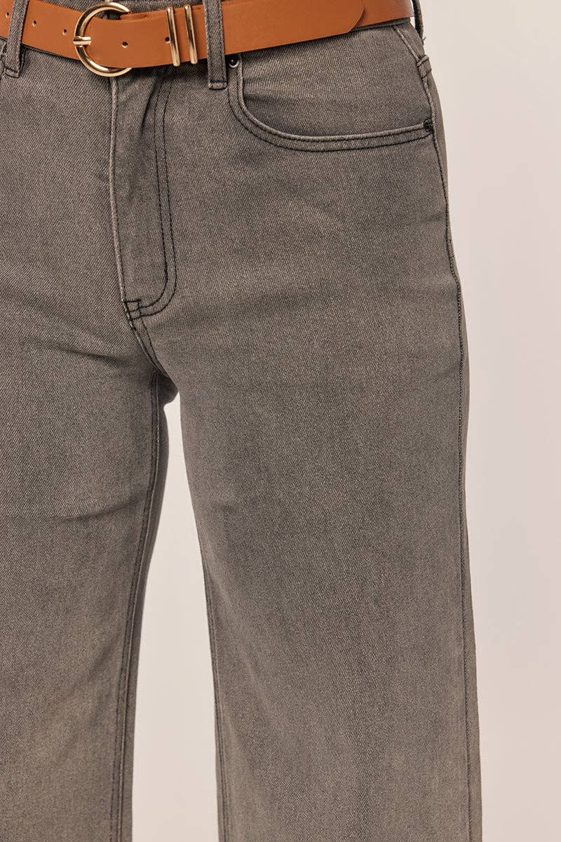Washed Black Denim Wide Leg Jeans