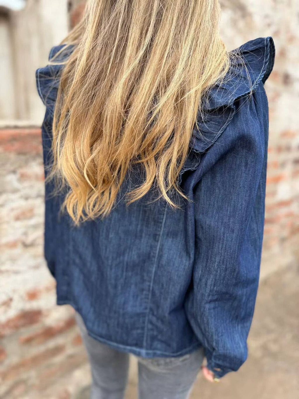 Ruffle Trim Denim Shirt Jacket