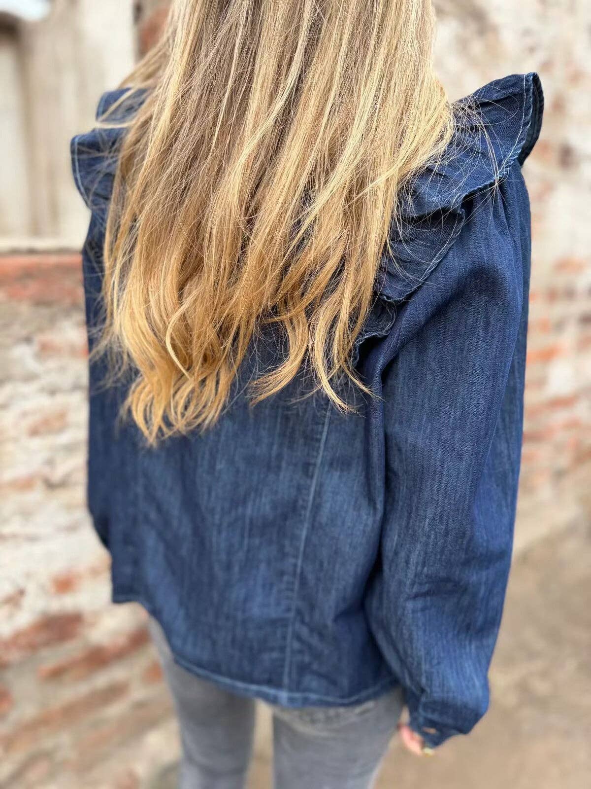 Ruffle Trim Denim Shirt Jacket
