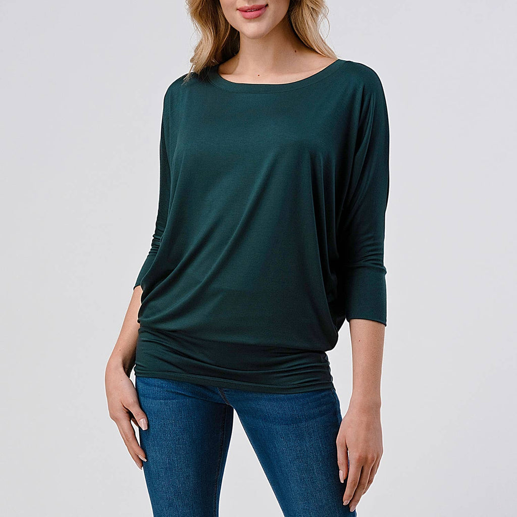 Quarter Sleeve Round Neck Jersey Top: Urban Green