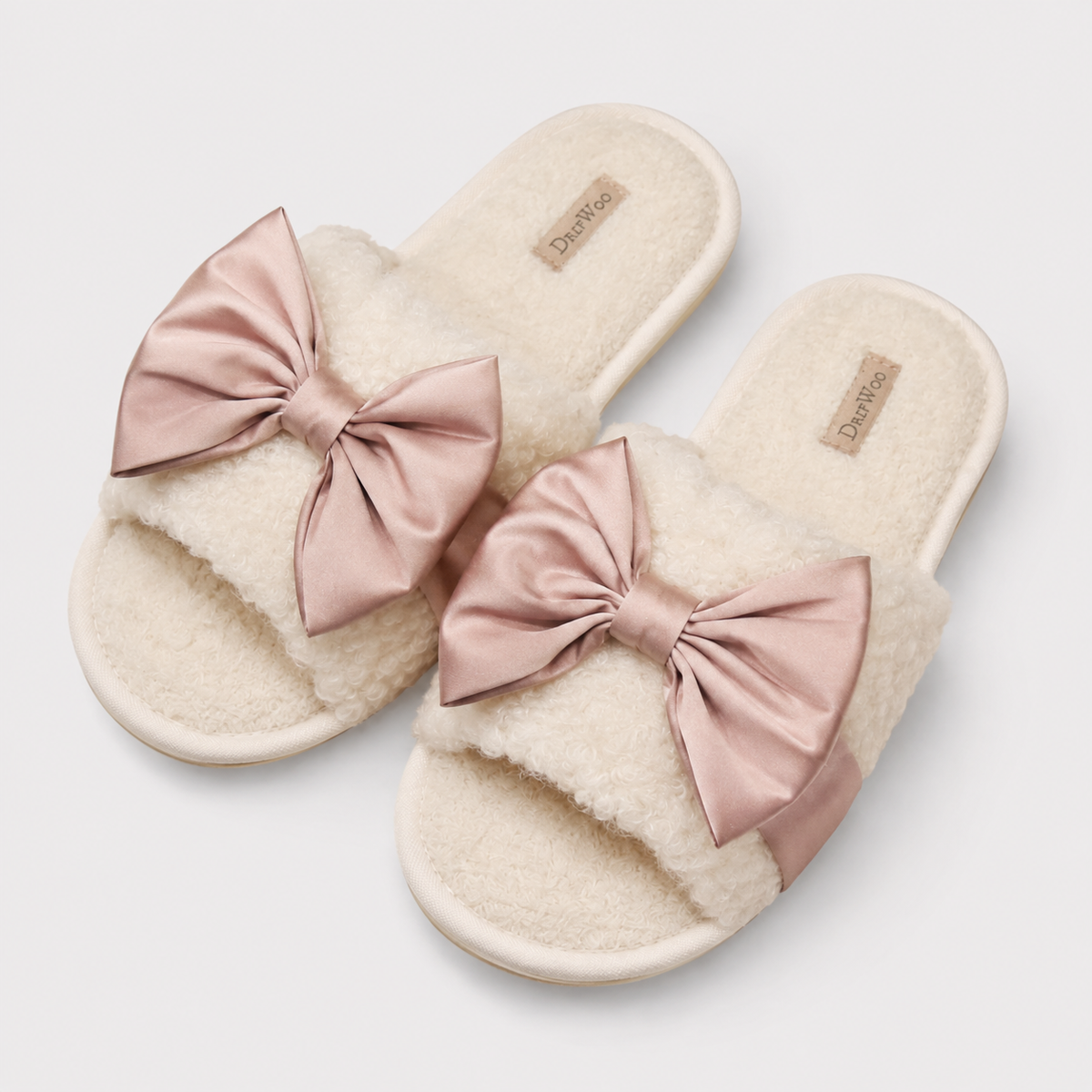 Satin Bow Plush Slippers