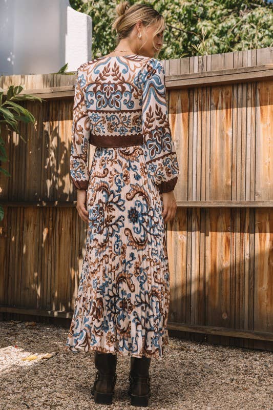 Printed Pleated Midi Skirt