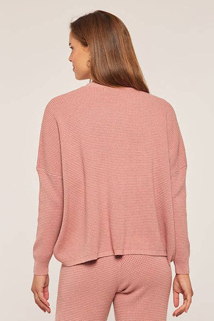 Waffle Textured Sweater Top: Cranberry